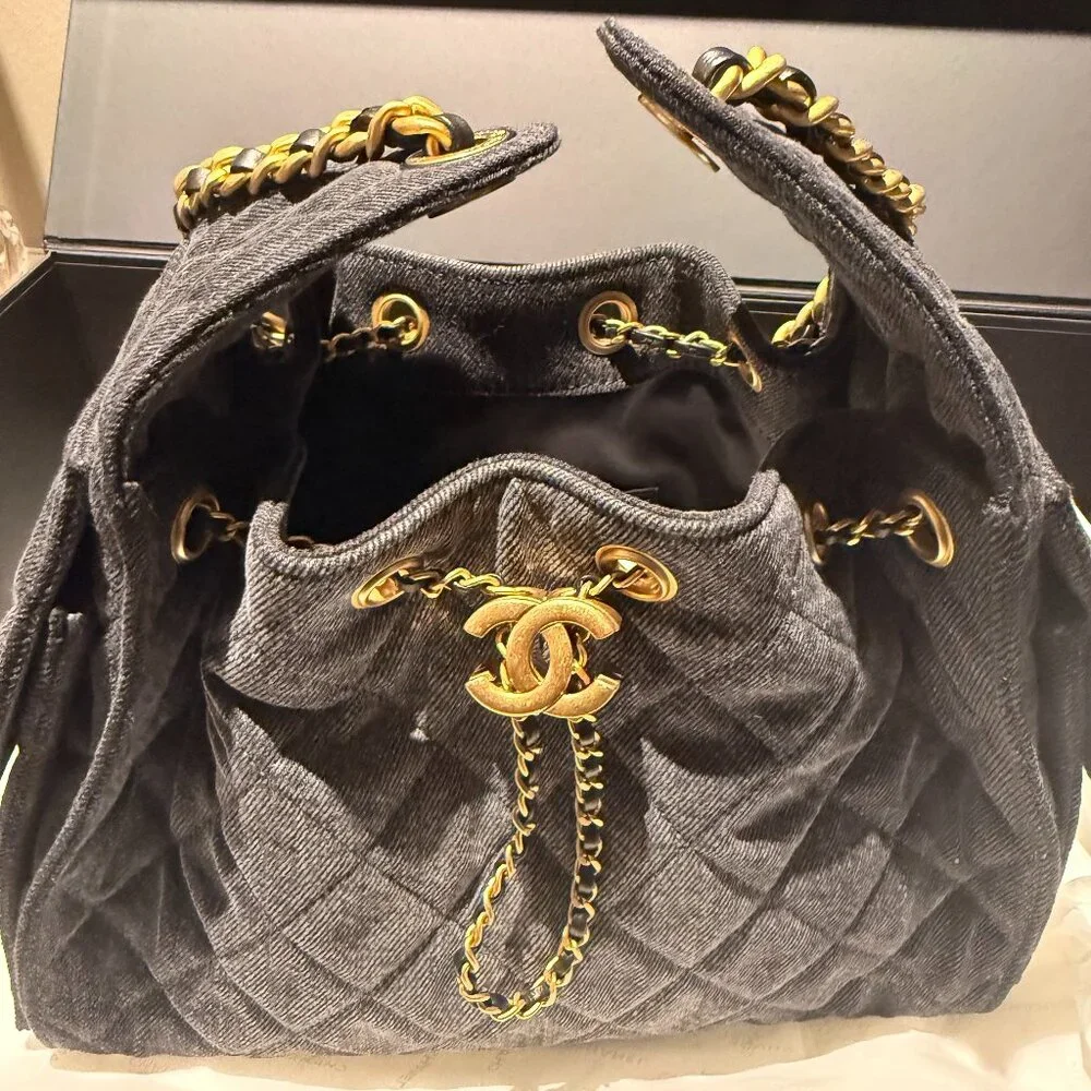 Chanel 25 Black Denim Small